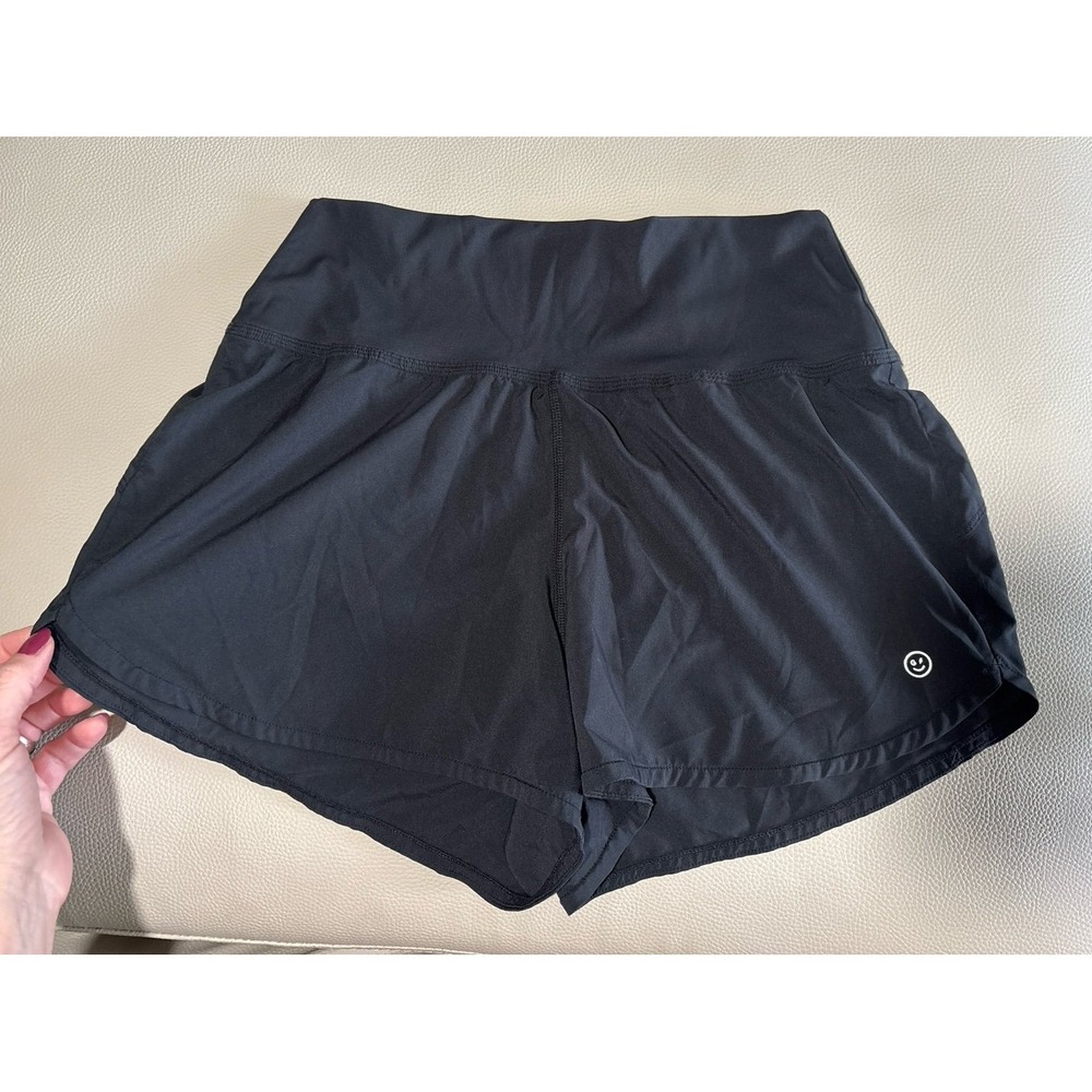 Womens medium Black Abercrombie Gilly Hicks Athletic Shorts Smiley Face logo EUC